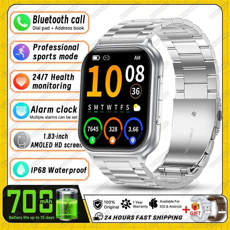 2026 New Smart Watch Men Women Heart Rate 1.83 Inch AMOLED Screen Waterproof Bluetooth Call Sports Smart watches For iOS Android