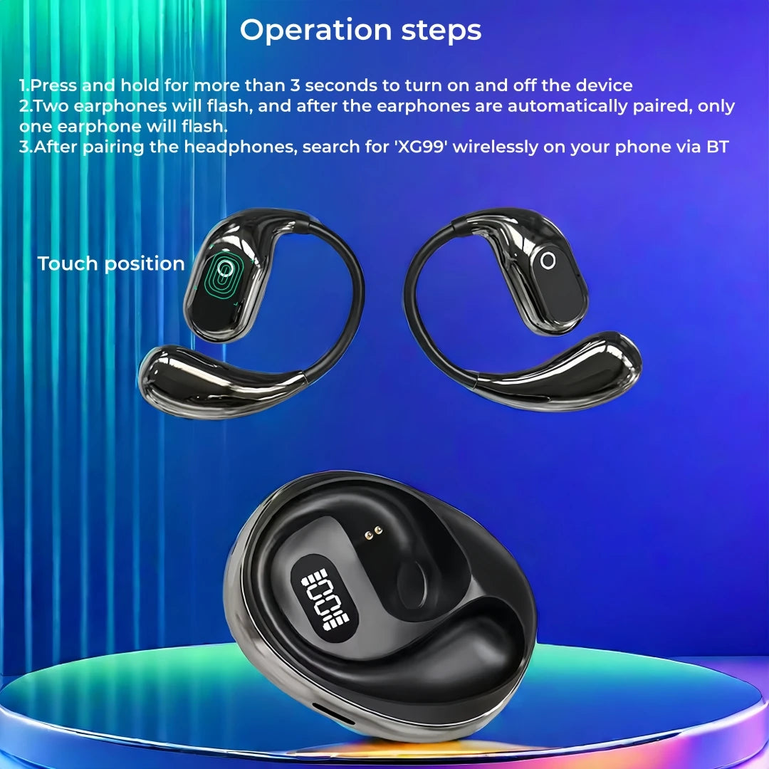 Ear Buds Wireless Earbuds Bluetooth Headphones with 80H Playtime LED Display Case, Over-Ear Hook with Mic, Stereo Sound