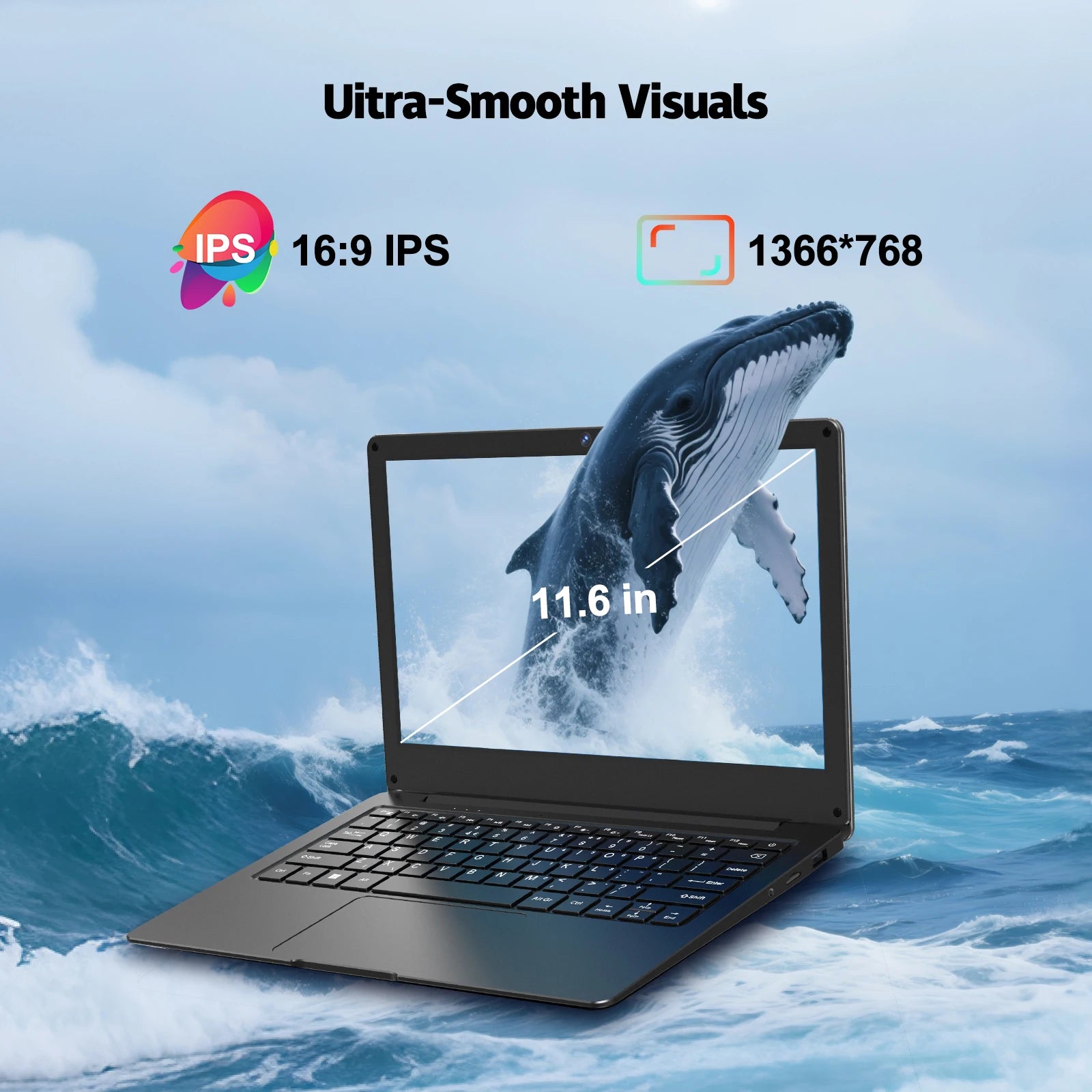 11.6-inch laptop, 4GB of RAM, 64GB of internal storage, supports TF memory cards up to 512GB, supports SSD，Bluetooth,WIFI