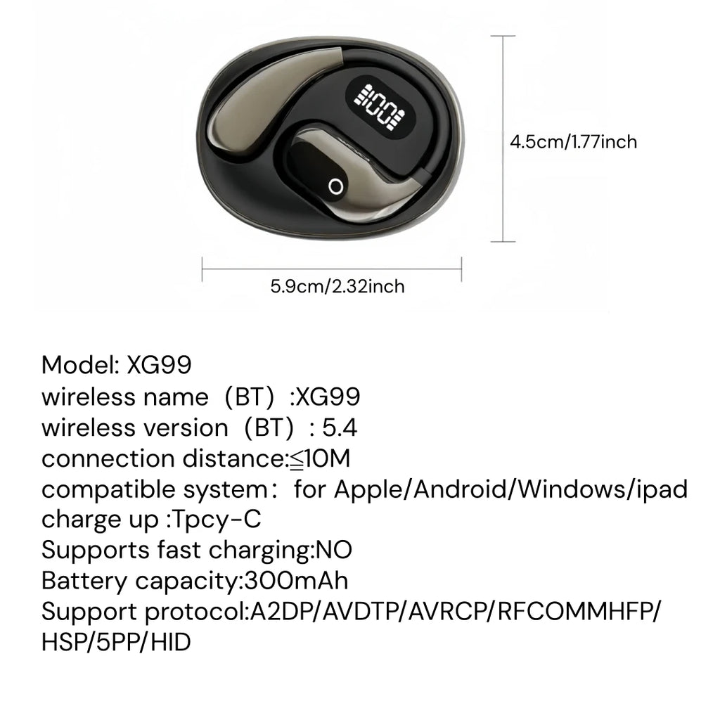 Ear Buds Wireless Earbuds Bluetooth Headphones with 80H Playtime LED Display Case, Over-Ear Hook with Mic, Stereo Sound
