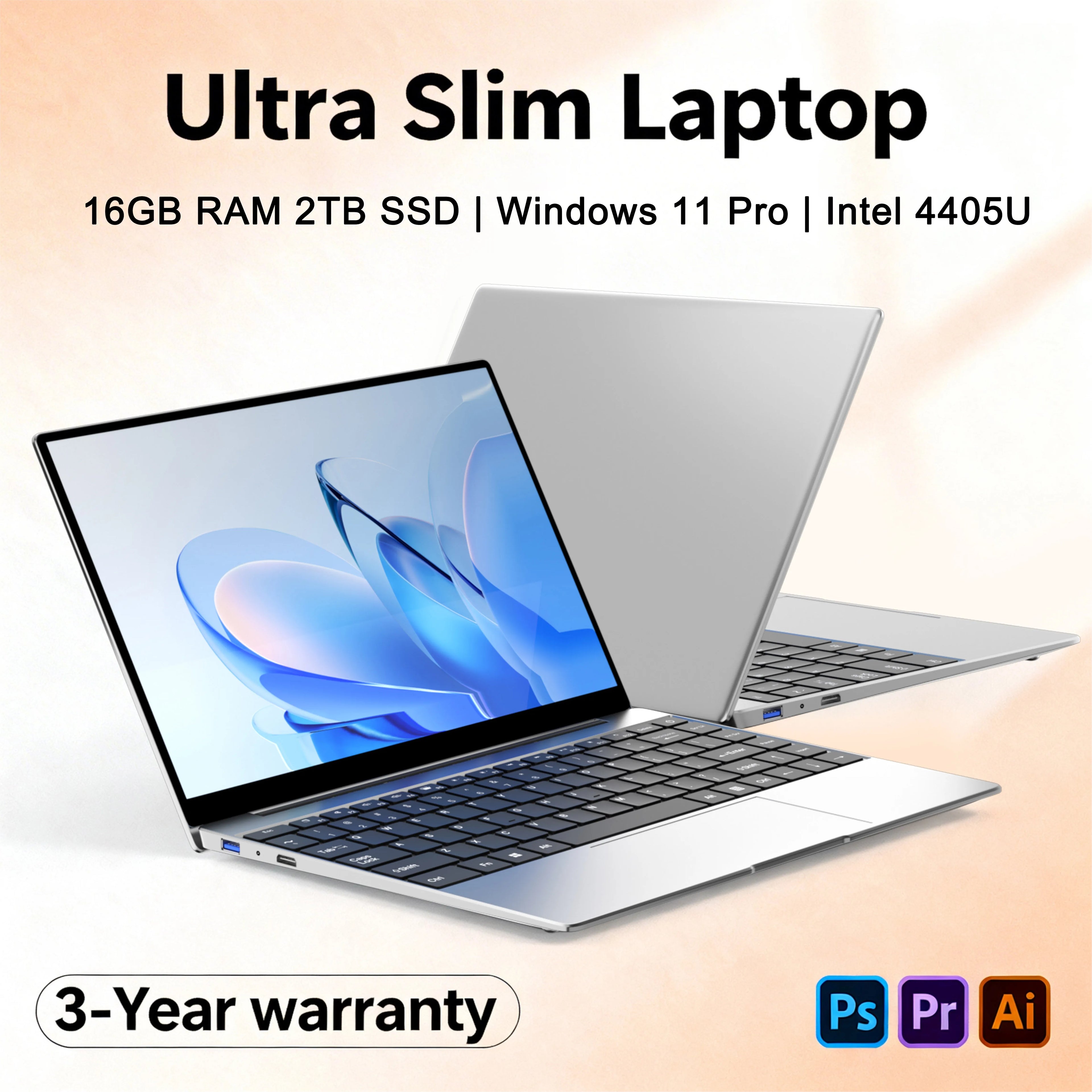New Ultra Slim 14.1 Inch Laptop Intel 4405U 16GB RAM 2TB SSD 1920*1080 FHD Display Windows 11 Pro Office Study Computer