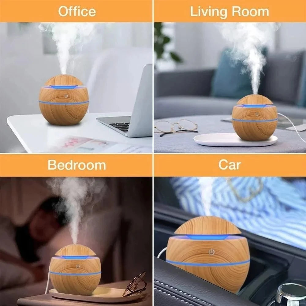 Mini Electric Humidifier for Bedroom Desktop USB Cool Mist Sprayer Aromatherapy Essential Oil Diffuser Wood Grain Air Humidifier