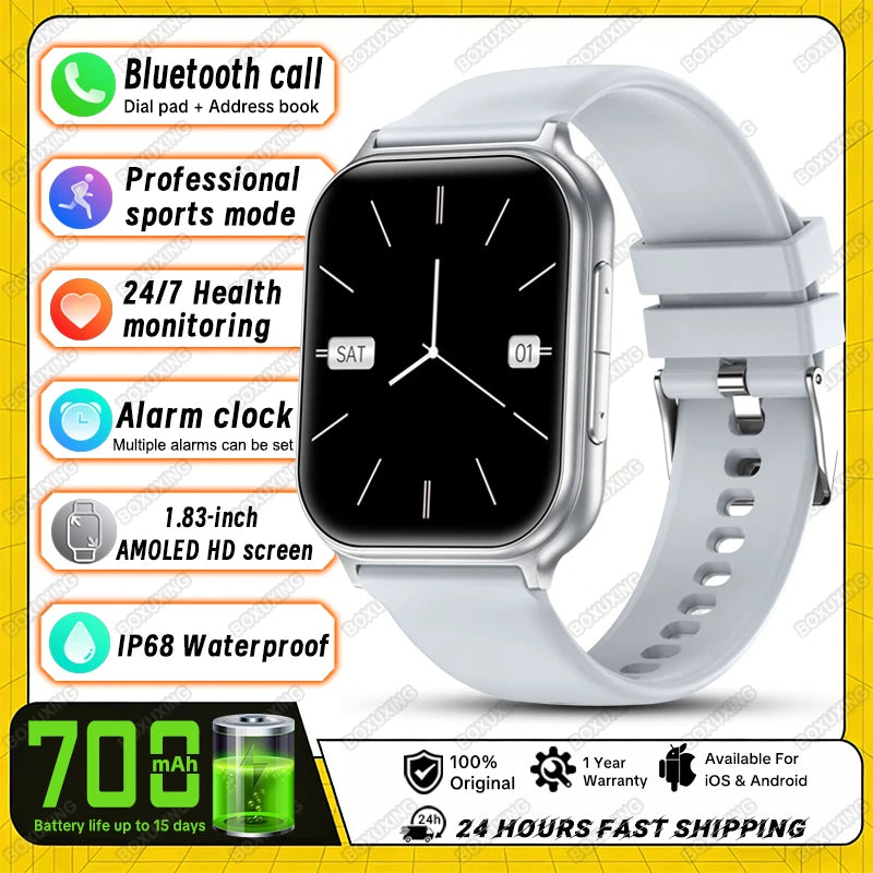 2026 New Smart Watch Men Women Heart Rate 1.83 Inch AMOLED Screen Waterproof Bluetooth Call Sports Smart watches For iOS Android
