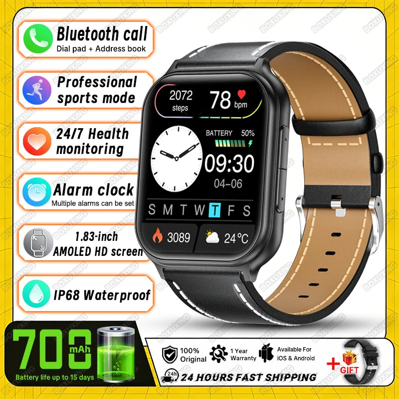 2026 New Smart Watch Men Women Heart Rate 1.83 Inch AMOLED Screen Waterproof Bluetooth Call Sports Smart watches For iOS Android