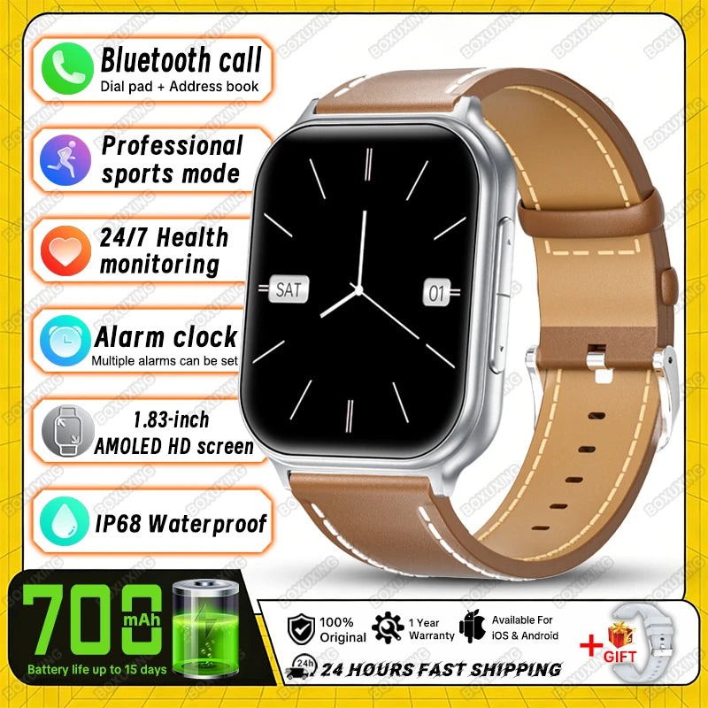 2026 New Smart Watch Men Women Heart Rate 1.83 Inch AMOLED Screen Waterproof Bluetooth Call Sports Smart watches For iOS Android