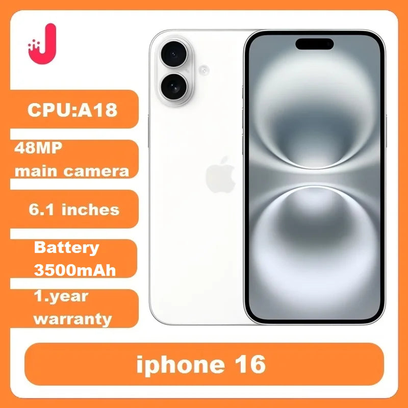 Apple iPhone 16 Dual SIM Smart Phone 128GB 256GB 6.1-inch Super Retina XDR OLED A18 Chip FaceID Original Unlocked Used Cellphone