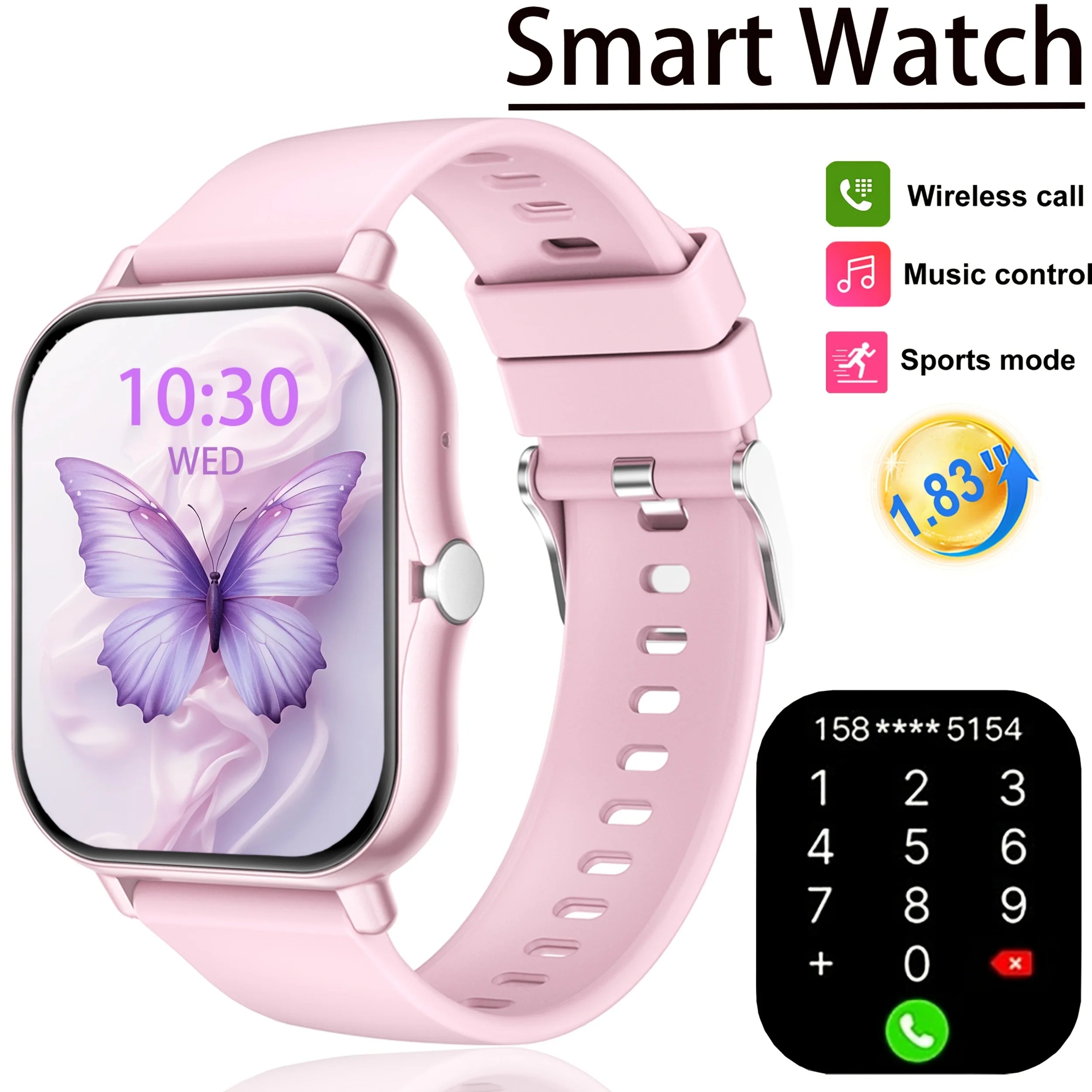 Latest Upgraded Fashion Design 1.83-inch Full-Screen Touchscreen Sports Smartwatch for Men and Women, Wireless Calling