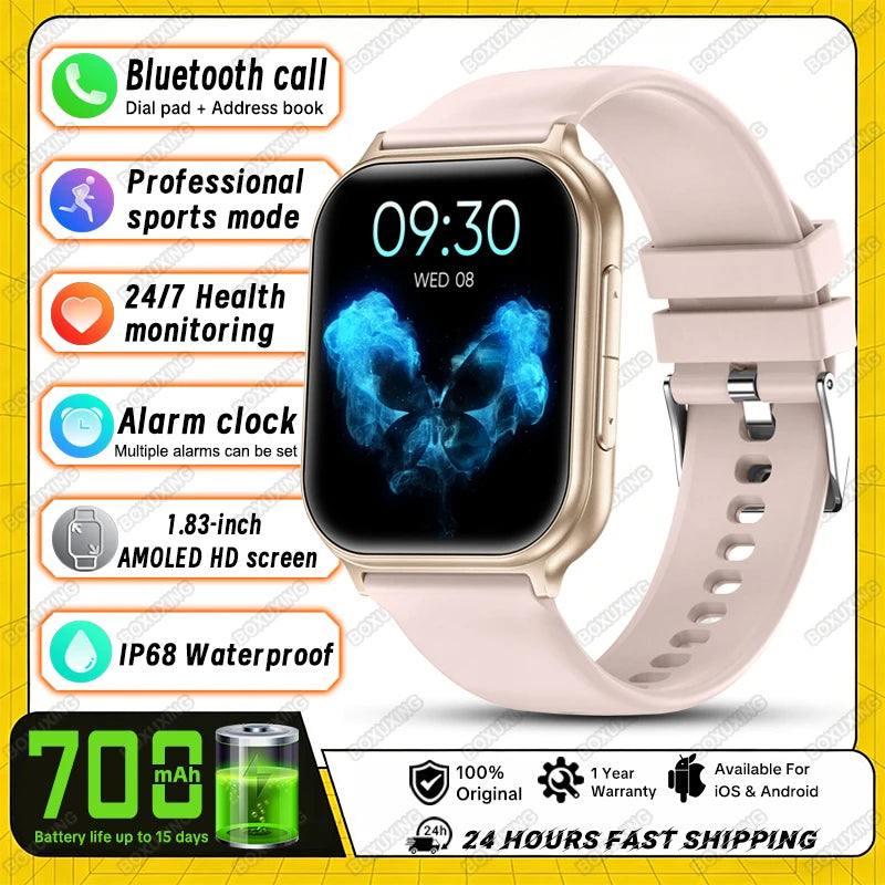 2026 New Smart Watch Men Women Heart Rate 1.83 Inch AMOLED Screen Waterproof Bluetooth Call Sports Smart watches For iOS Android