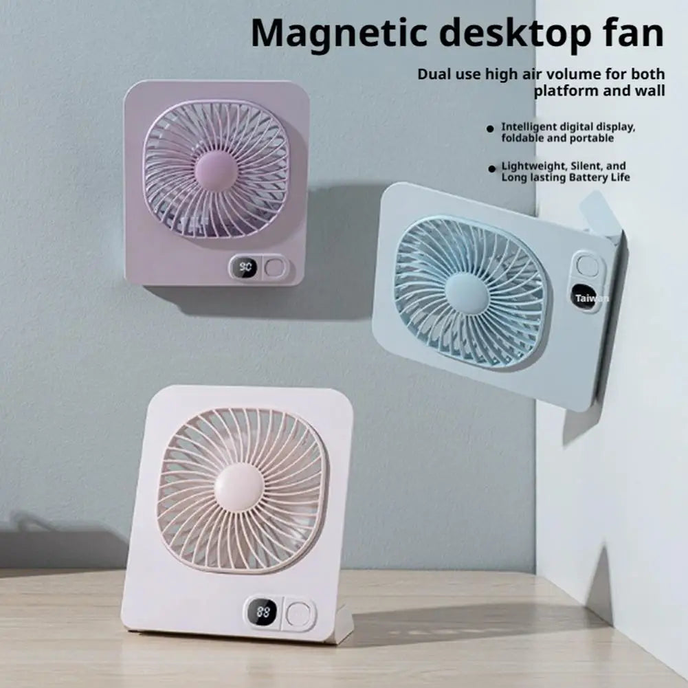 Magnetic Desk Fan, USB Rechargeable Portable Table Fan, Digital Display Mini Desktop Cooling Fan for Office Home & Students