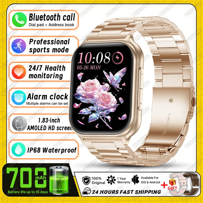 2026 New Smart Watch Men Women Heart Rate 1.83 Inch AMOLED Screen Waterproof Bluetooth Call Sports Smart watches For iOS Android