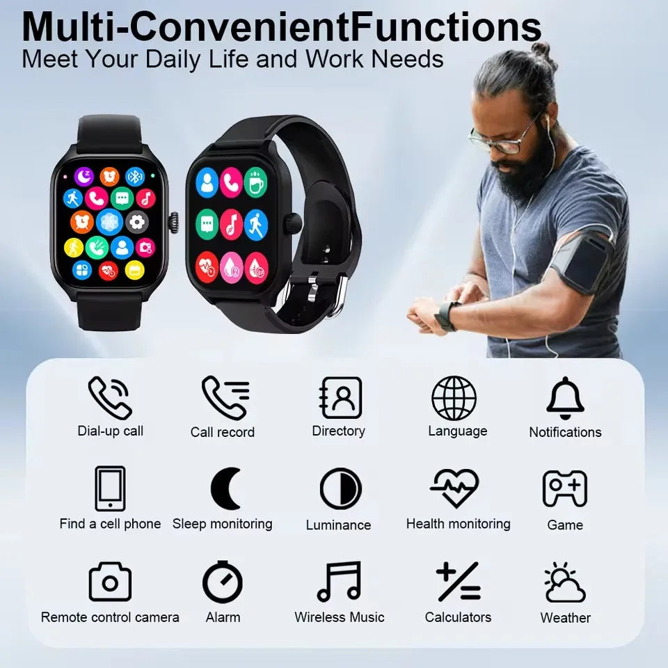 2026 Smart Watch Android IOS Phone 2.01 Inch Color Screen Bluetooth Answer Call Fitness Watches Tracker Smartwatch Women Men