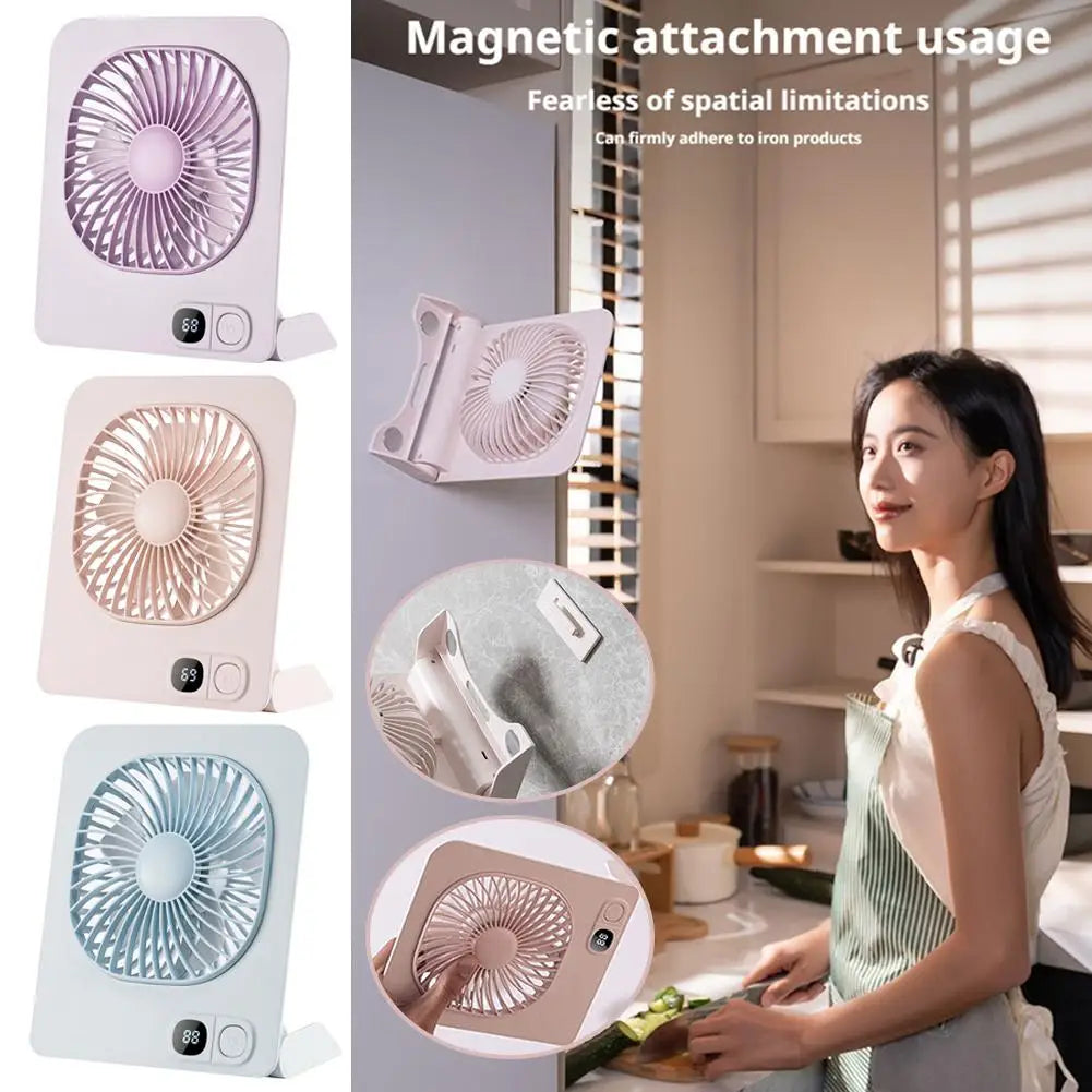 Magnetic Desk Fan, USB Rechargeable Portable Table Fan, Digital Display Mini Desktop Cooling Fan for Office Home & Students