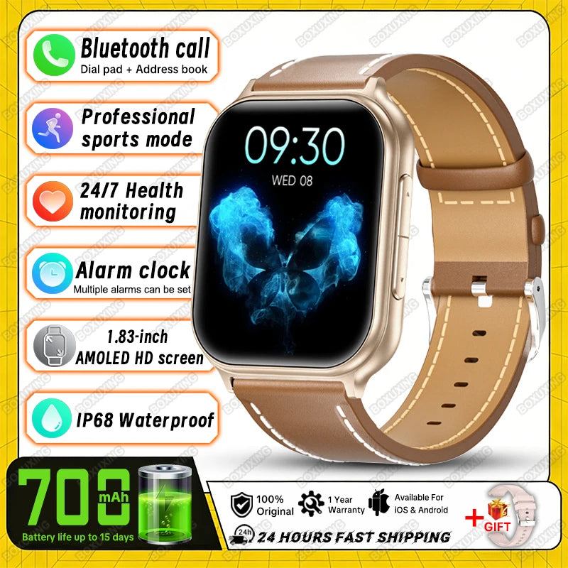2026 New Smart Watch Men Women Heart Rate 1.83 Inch AMOLED Screen Waterproof Bluetooth Call Sports Smart watches For iOS Android